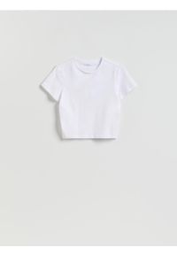 Reserved - Bawełniany t-shirt - biały. Kolor: biały. Materiał: bawełna. Długość: krótkie