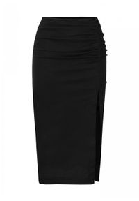 Marsala - Lniana spódnica midi w kolorze czarnym z rozcięciem - FARO. Kolor: czarny. Materiał: len. Styl: wizytowy #1