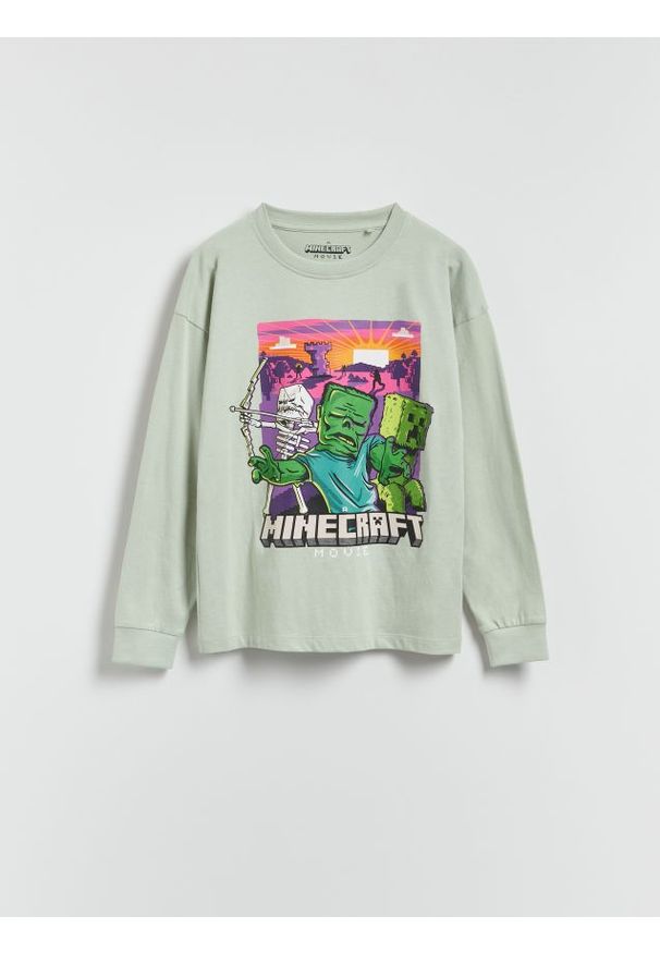 Reserved - Longsleeve Minecraft - jasnozielony. Kolor: zielony. Materiał: bawełna, dzianina. Długość rękawa: długi rękaw