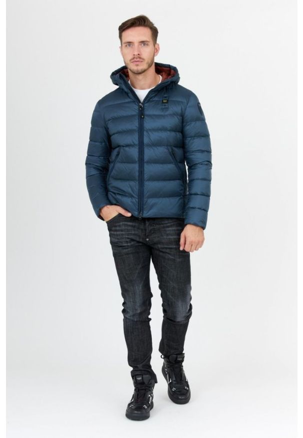 Blauer USA - BLAUER Morska puchowa kurtka męska z kapturem, Rozmiar XXL. Typ kołnierza: kaptur. Kolor: niebieski. Materiał: puch