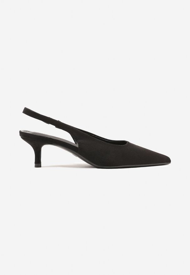 Renee - Czarne Czółenka Slingback na Obcasie Kaczuszka z Noskiem w Szpic Tulabis. Okazja: na co dzień. Zapięcie: pasek. Kolor: czarny. Materiał: jeans. Obcas: na obcasie. Styl: elegancki, casual. Wysokość obcasa: średni
