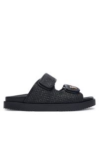 TOMMY HILFIGER - Tommy Hilfiger Klapki Double Strap Raffia FW0FW09122 Czarny. Kolor: czarny. Materiał: syntetyk #1