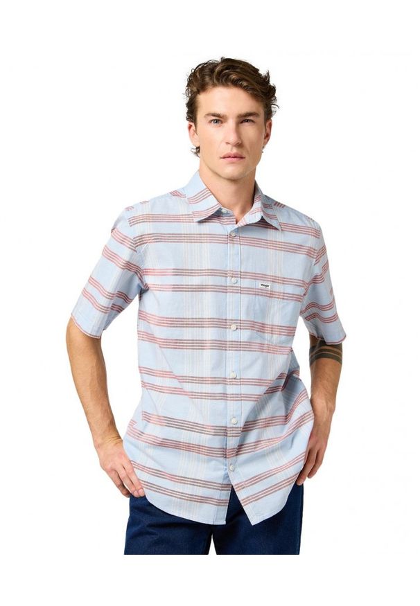 Wrangler - MESKA KOSZULA WRANGLER SS 1 PKT SHIRT NIAGARA MIST 112362756