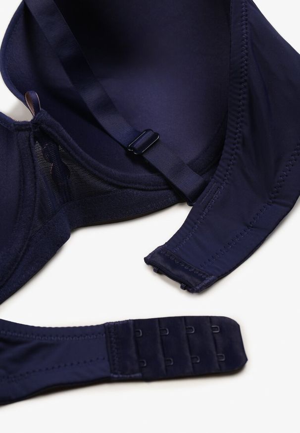 Renee - Granatowy Biustonosz Ozdobiony Koronką Full Cup Pasecia. Kolor: niebieski. Materiał: koronka. Wzór: aplikacja, koronka