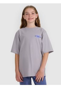 4f - 4F T-shirt oversize z nadrukiem dziewczęcy - szary 122 (6-7 lat). Kolor: szary. Materiał: skóra. Wzór: nadruk. Sezon: lato