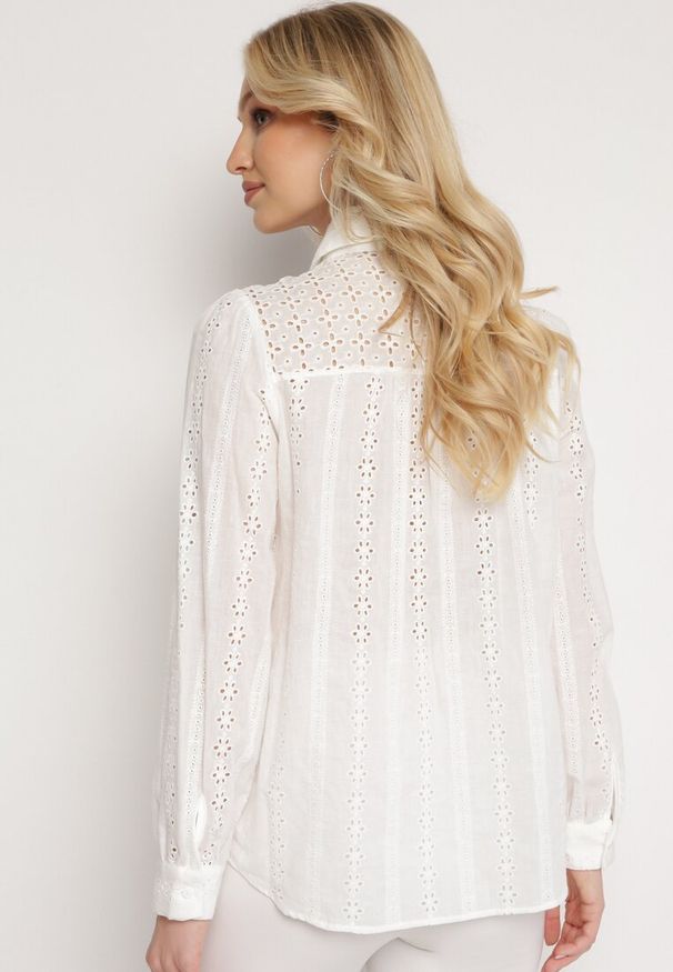 Born2be - Biała Bawełniana Koszula Ażurowa Tinoda. Kolor: biały. Materiał: bawełna. Wzór: ażurowy. Sezon: lato