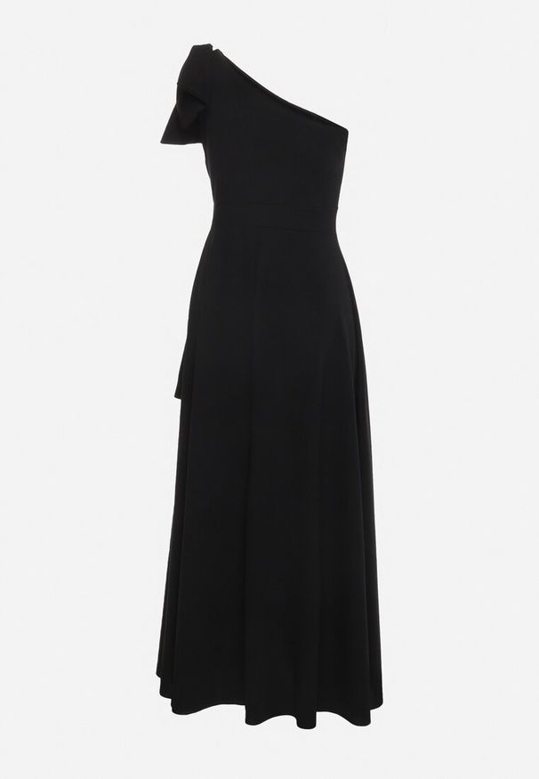 Born2be - Czarna Koktajlowa Asymetryczna Sukienka z Kokardą na Ramieniu Vimarellia. Okazja: na imprezę. Typ kołnierza: kokarda. Kolor: czarny. Typ sukienki: asymetryczne. Styl: wizytowy