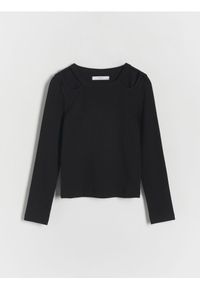 Reserved - Koszulka z wycięciami - czarny. Kolor: czarny. Materiał: dzianina, bawełna #1
