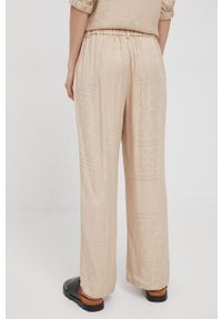 Mos Mosh spodnie damskie kolor beżowy proste high waist. Okazja: na co dzień. Stan: podwyższony. Kolor: beżowy. Materiał: tkanina. Styl: casual #3
