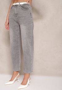 Renee - Szare Jeansy Mom Fit High Waist Ivelapis. Okazja: na co dzień, na spacer. Stan: podwyższony. Kolor: szary. Wzór: nadruk. Styl: casual, elegancki #4