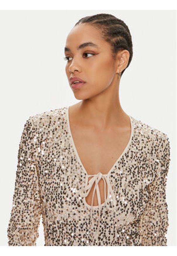 ROTATE Sukienka wieczorowa Sienna 1126261531 Złoty Slim Fit. Kolor: złoty. Materiał: syntetyk. Styl: wizytowy