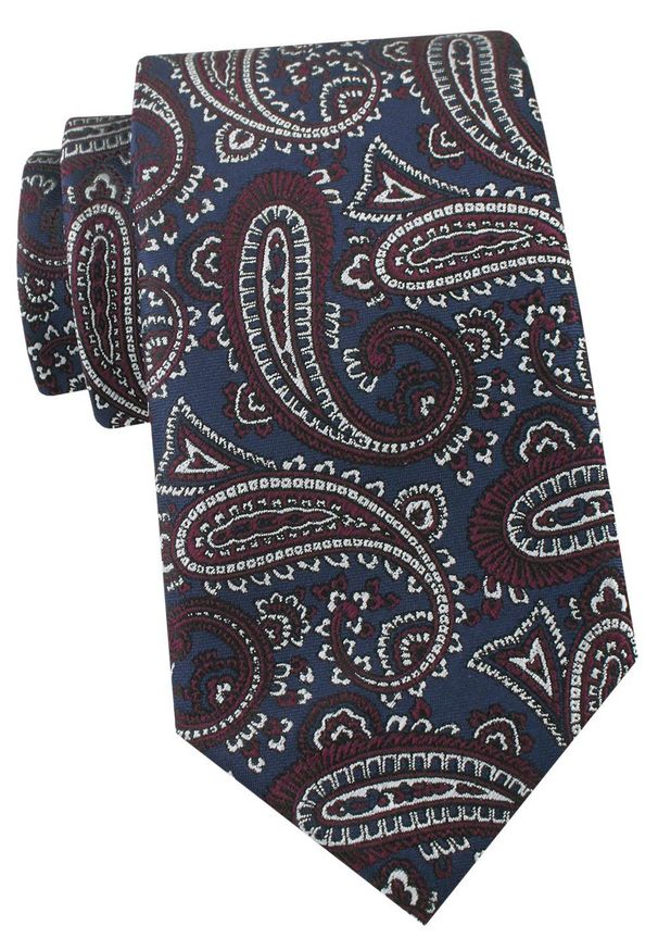 Krawat Męski - Angelo di Monti - Duże Paisley, Niebieski i Bordo. Kolor: niebieski, czerwony, wielokolorowy. Materiał: tkanina. Wzór: paisley. Styl: elegancki, wizytowy