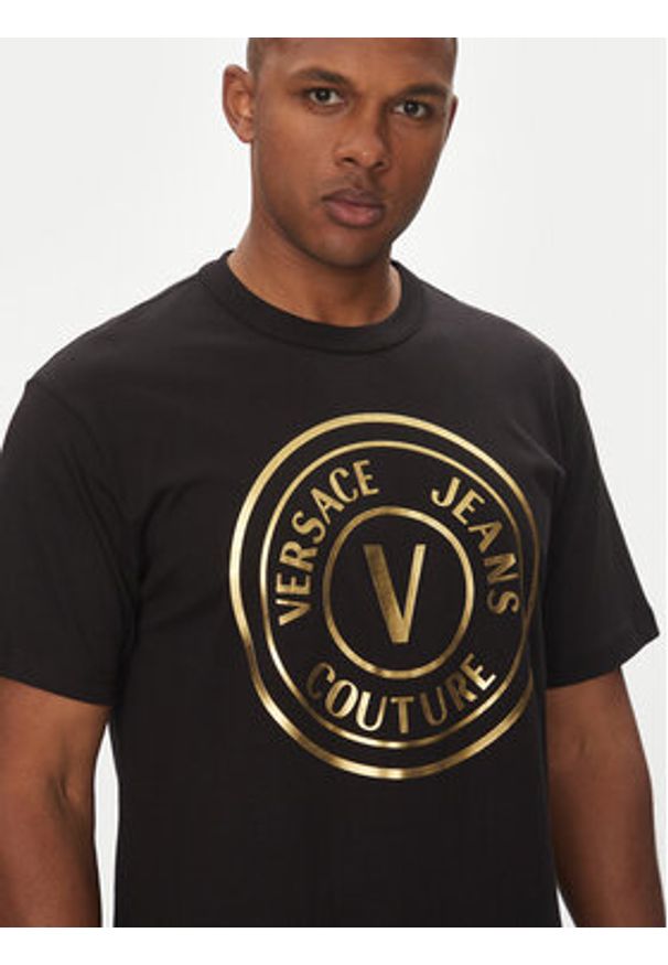 Versace Jeans Couture T-Shirt 78GAHT01 Czarny Regular Fit. Kolor: czarny. Materiał: bawełna