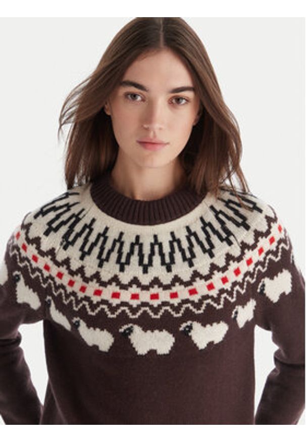 Hunter Sweter Ashie HARW0074251 Brązowy Regular Fit. Kolor: brązowy. Materiał: wełna