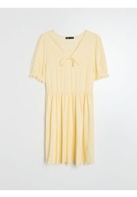 Sinsay - Sukienka mini z bufiastym rękawem w paski - żółty. Kolor: żółty. Wzór: paski. Długość: mini #1