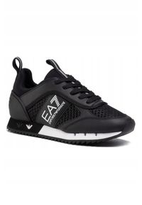 EA7 Emporio Armani - EA7 Czarne sneakersy męskie z białym logo. Kolor: czarny #4