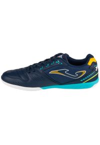 Buty piłkarskie męskie Joma Dribling 2403 Navy Indoor. Zapięcie: sznurówki. Kolor: niebieski, żółty, wielokolorowy. Materiał: syntetyk, tkanina, materiał. Szerokość cholewki: normalna. Sport: piłka nożna