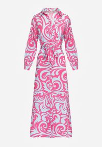 Renee - Fuksjowo-Niebieska Sukienka Koszulowa Maxi z Materiałowym Paskiem w Abstrakcyjny Print Lirans. Kolor: różowy. Materiał: materiał. Wzór: nadruk. Typ sukienki: koszulowe. Długość: maxi #6