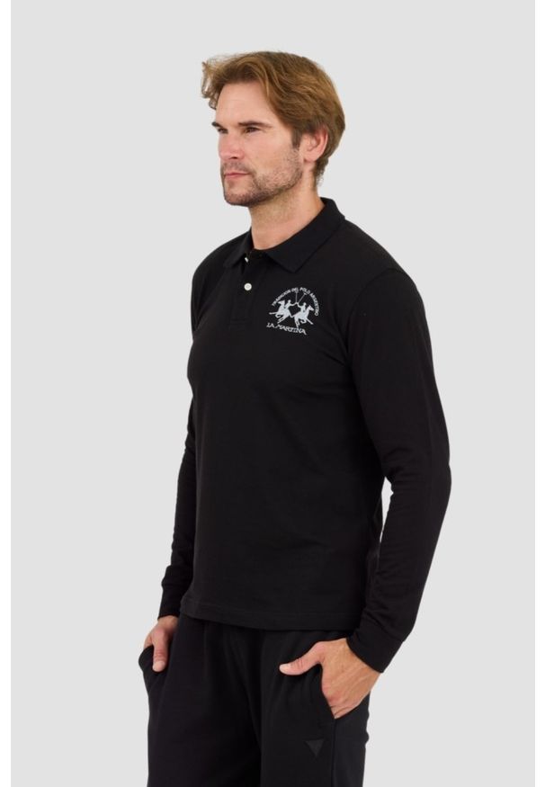La Martina - LA MARTINA Czarny longsleeve polo Piquet Stretch. Typ kołnierza: polo. Kolor: czarny. Długość rękawa: długi rękaw