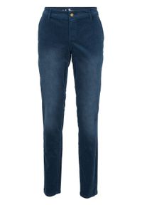 Spodnie sztruksowe SKINNY bonprix ciemnoniebieski. Kolor: niebieski. Materiał: elastan, materiał, bawełna #1