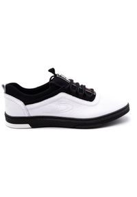 Polbut Buty męskie skórzane casual K24 białe z czarnym spodem czarne. Okazja: na co dzień. Zapięcie: bez zapięcia. Kolor: biały, wielokolorowy, czarny. Materiał: skóra. Styl: casual #7