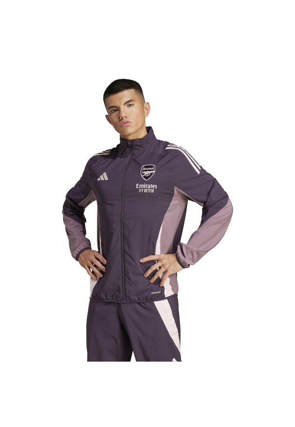 Adidas - Kurtka prezentacyjna Arsenal Tiro 2024/25. Kolor: wielokolorowy, niebieski, fioletowy. Materiał: materiał. Sport: piłka nożna