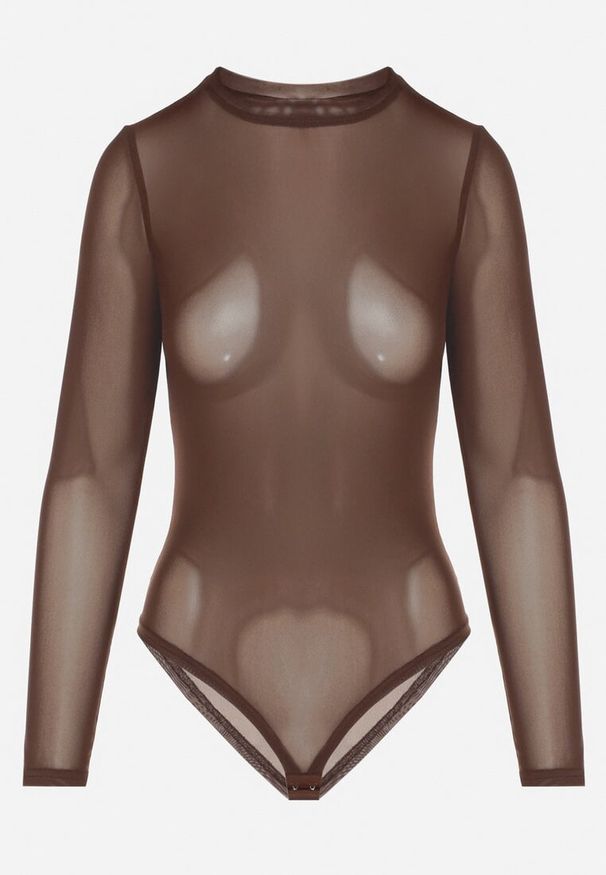 Born2be - Brązowe Gładkie Body z Długimi Rękawami Teuma. Kolor: brązowy. Długość rękawa: długi rękaw. Długość: długie. Wzór: gładki