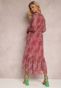 Renee - Czerwona Sukienka Maeranthe. Kolor: czerwony. Materiał: materiał, tkanina. Długość rękawa: długi rękaw. Wzór: paisley #2