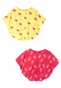 Shirt plażowy dziewczęcy (2 szt.) bonprix jasna limonka - różowy hibiskus. Okazja: na plażę. Kolor: żółty. Materiał: materiał, bawełna. Wzór: nadruk. Sezon: lato #3