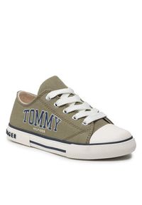 TOMMY HILFIGER - Tommy Hilfiger Trampki Low Cut Lace-Up Sneaker T3X4-32208-1352 M Zielony. Kolor: zielony. Materiał: materiał #7