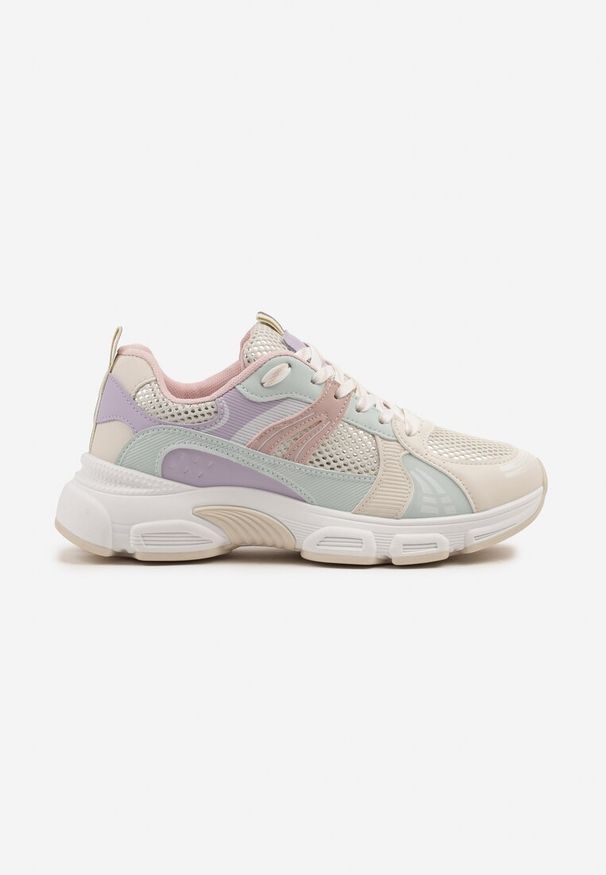 Born2be - Biało-Fioletowe Sneakersy w Streetwearowym Stylu z Siateczkowymi Zdobieniami Dorelline. Okazja: na co dzień. Zapięcie: sznurówki. Kolor: biały. Materiał: jeans. Wzór: aplikacja