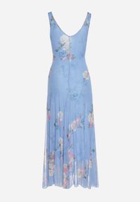 Born2be - Niebieska Siateczkowa Sukienka z Kwiatowym Motywem Milanessa. Okazja: na co dzień. Kolor: niebieski. Materiał: jeans. Wzór: kwiaty. Typ sukienki: proste. Styl: casual, elegancki #5