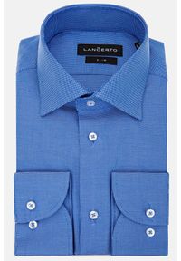 Lancerto - Koszula Niebieska w Mikrowzór Vanessa. Kolor: niebieski. Materiał: tkanina, jeans, bawełna. Wzór: kratka