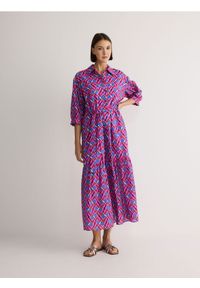 Reserved - Wzorzysta sukienka maxi - fuksja. Kolor: różowy. Materiał: bawełna. Długość: maxi