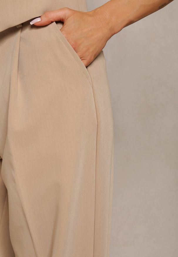 Renee - Beżowe Szerokie Spodnie High Waist Seraphella. Stan: podwyższony. Kolor: beżowy