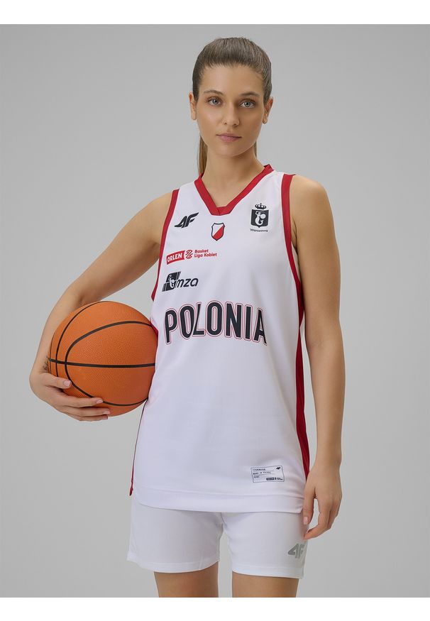 4f - 4F Koszulka meczowa replika domowa z sezonu 2025/26 damska 4F x Polonia Warszawa - biała L. Kolor: biały. Materiał: dzianina. Wzór: nadruk. Sport: fitness