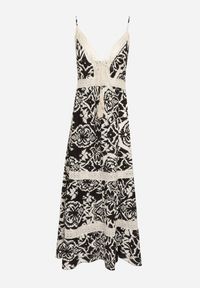 Born2be - Czarna Bawełniana Sukienka Rozkloszowana w Etniczny Wzór z Koronką Taliosha. Okazja: na co dzień. Typ kołnierza: dekolt w kształcie V. Kolor: czarny. Materiał: bawełna, koronka. Długość rękawa: na ramiączkach. Wzór: koronka. Styl: casual, elegancki #4