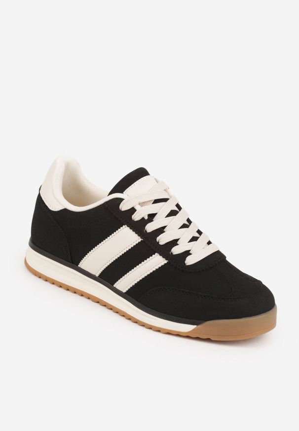 Born2be - Czarne Sneakersy z Dwoma Paskami Evilirea. Okazja: na co dzień. Zapięcie: pasek. Kolor: czarny. Materiał: jeans. Wzór: paski