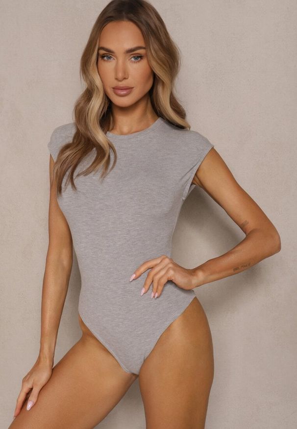 Renee - Szare Basicowe Body z Wiskozą Dralimi. Okazja: do pracy. Kolor: szary. Materiał: wiskoza. Wzór: aplikacja