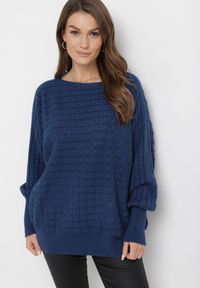 Born2be - Granatowy Klasyczny Sweter z Rękawami Nietoperza Steresa. Kolor: niebieski. Długość rękawa: długi rękaw. Długość: długie. Styl: klasyczny #3