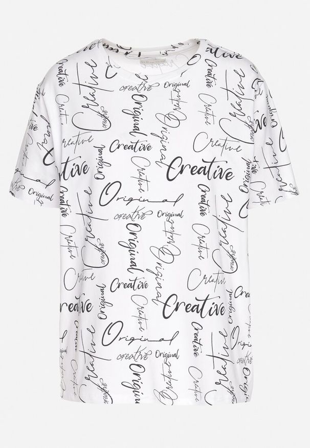 Born2be - Biały T-shirt Oversize z Bawełny Zdobiony Nadrukiem Sinelra. Okazja: na co dzień. Kolor: biały. Materiał: bawełna. Wzór: aplikacja, nadruk. Styl: klasyczny, elegancki, casual