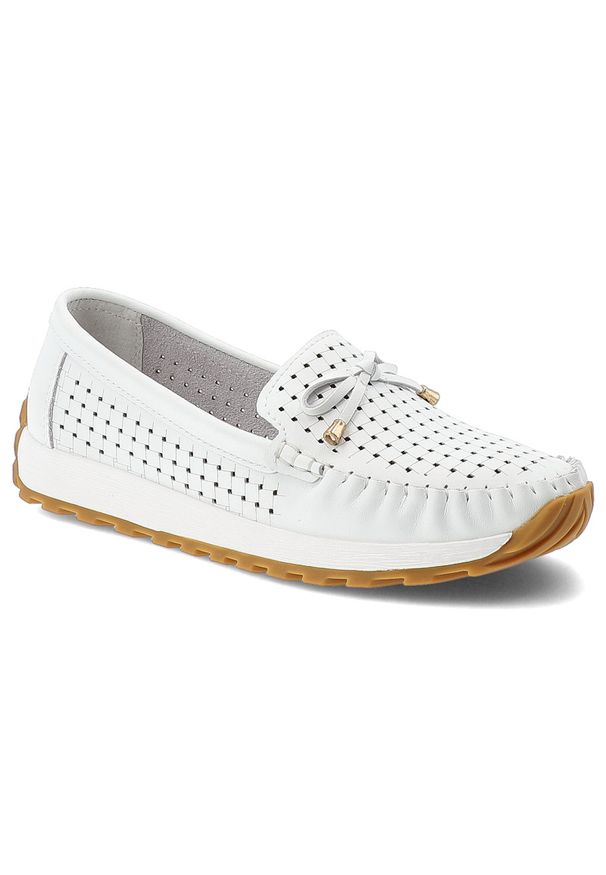 Półbuty damskie Artiker, cholewka ze skóry naturalnej pleciona struktura wsuwany fason, białe, 56C1851. Kolor: biały. Materiał: skóra. Szerokość cholewki: normalna