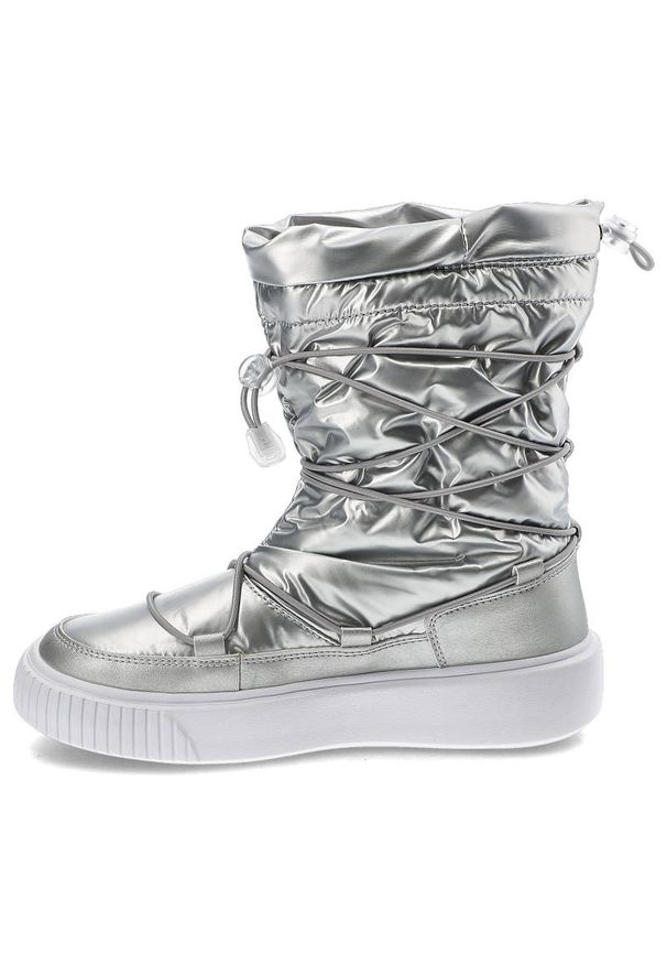 Big-Star - Srebrne Śniegowce Big Star Ocieplane Buty Damskie. Zapięcie: bez zapięcia. Kolor: srebrny. Materiał: syntetyk, skóra ekologiczna, futro, materiał. Szerokość cholewki: normalna. Sezon: zima. Obcas: na platformie. Styl: elegancki