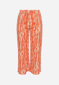 Born2be - Pomarańczowe Szerokie Spodnie z Wysokim Stanem i Gumką w Pasie Miffiana. Stan: podwyższony. Kolor: pomarańczowy. Wzór: nadruk #7