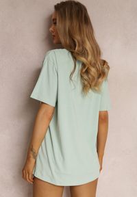 Renee - Miętowy T-shirt Eraela. Kolekcja: plus size. Kolor: miętowy. Materiał: tkanina, bawełna. Długość rękawa: krótki rękaw. Długość: krótkie. Styl: klasyczny #2