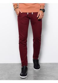 Ombre Clothing - Spodnie męskie dresowe bez ściągacza na nogawce - burgundowe V2. Kolor: czerwony. Materiał: dresówka #5