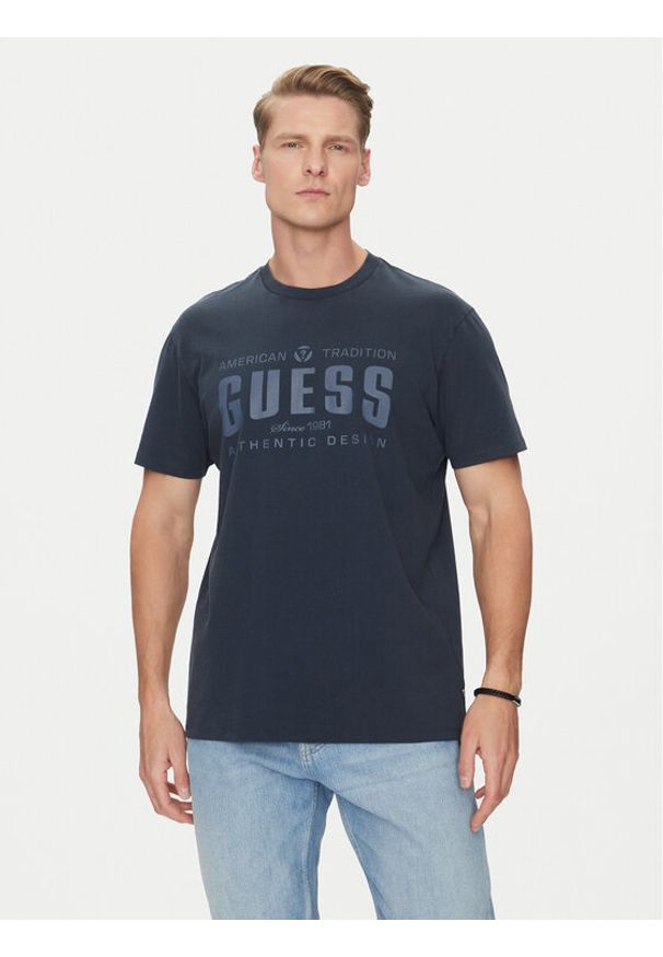 Guess T-Shirt M5GI27 KBW41 Granatowy Regular Fit. Kolor: niebieski. Materiał: bawełna