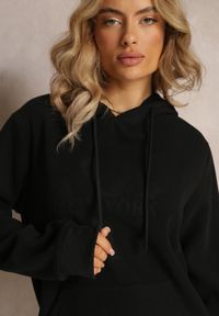 Renee - Czarna Dzianinowa Bluza z Nadrukiem i Kapturem Nehret. Typ kołnierza: kaptur. Kolor: czarny. Materiał: dzianina. Wzór: nadruk #4