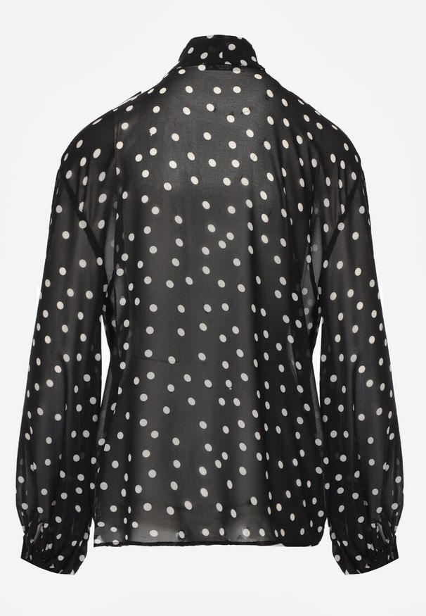 Renee - Czarna Półprzezroczysta Koszula w Kropki z Wiskozy i Bawełny z Wiązaniem Delmara. Kolor: czarny. Materiał: wiskoza, bawełna. Wzór: kropki. Styl: retro