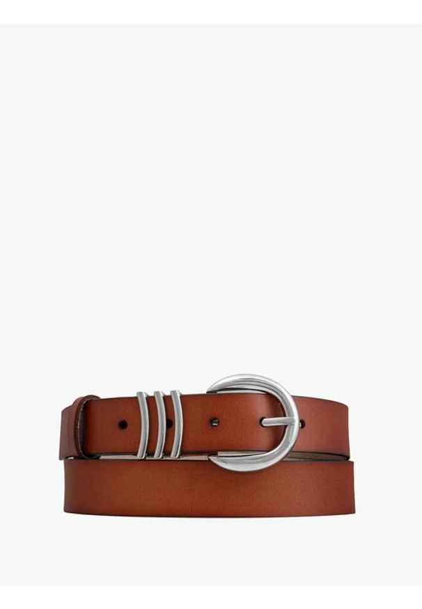 Ryłko - Rudy pasek ze skóry licowej. Kolor: brązowy. Materiał: skóra. Wzór: aplikacja